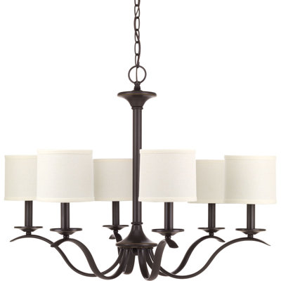 Hewitt Steel 6 light White Shade Chandelier Hewitt Steel 6 light White Shade Chandelier